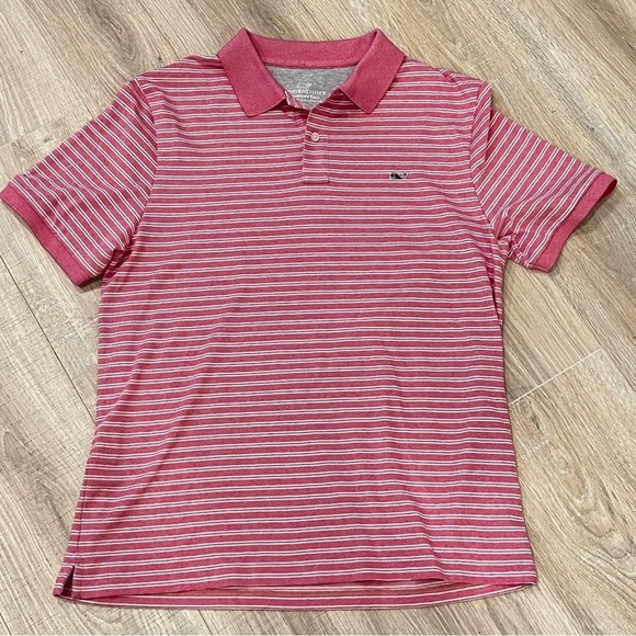 Vineyard Vines Short Sleeve Edgartown Polo Shirt Medium Pink White Striped NWOT